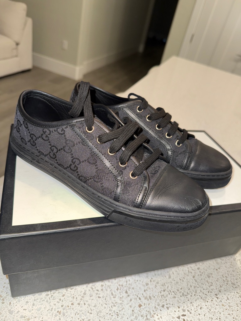 Gucci Black Low-Top Logo Canvas & Leather Sneakers
